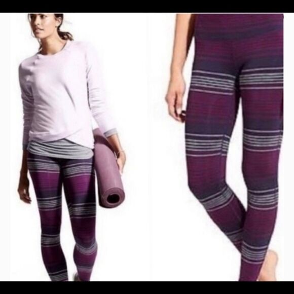Athleta Chaturanga Striped Mid-Rise Leggings - Picture 1 of 7